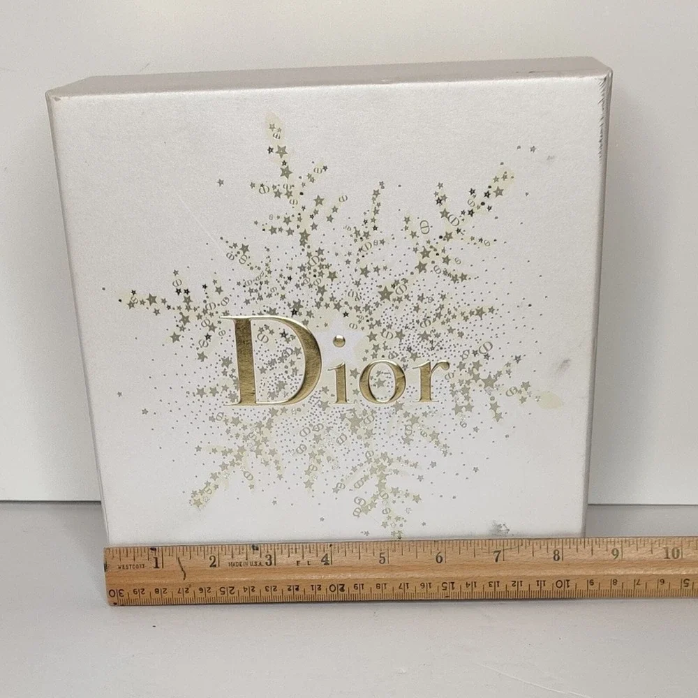 Christian Dior‎ Christmas Snowflake Winter White and Metallic Gold Gift Box